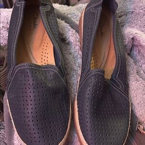 Clarks Navy Perforated Slip-On Loafers